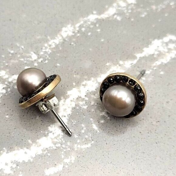 Banana Republic Goldtone Faux Pear and Black Crystal Post Stud Earrings - Picture 3 of 5